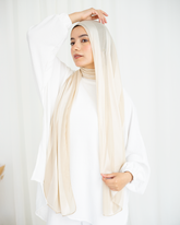 Chiffon Satin Line Scarf - Light Beige